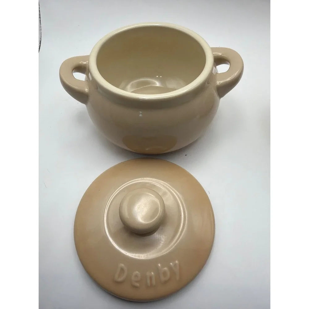Denby Sand Beige Stoneware Mini Cocottes with Lids Set of 2 Model 0415-959